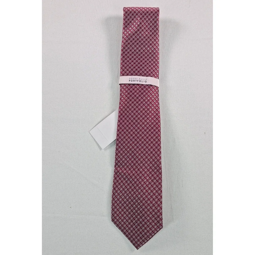 Perry Ellis Portfolio Mens Tie One Size Red Kallosa Textured Necktie NWT